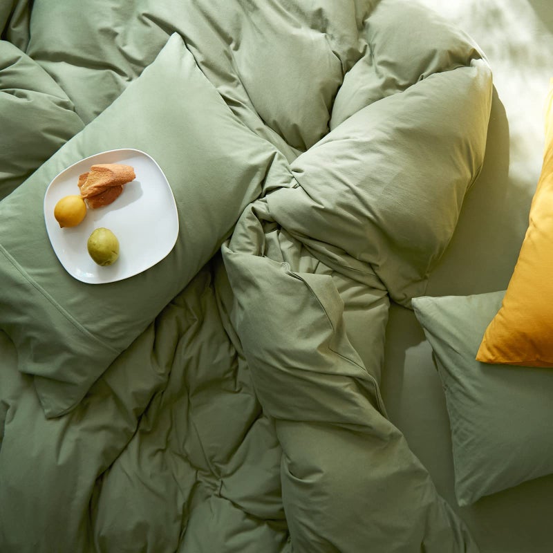 AMWAN Avocado Green Duvet Cover Jersey Knit Cotton Bedding Set Queen Solid Color Comforter Cover Modern Style Green Bedding Cover with 2 Pillowcases Luxury Soft T Shirt Cotton Bedding Collection - Image 3